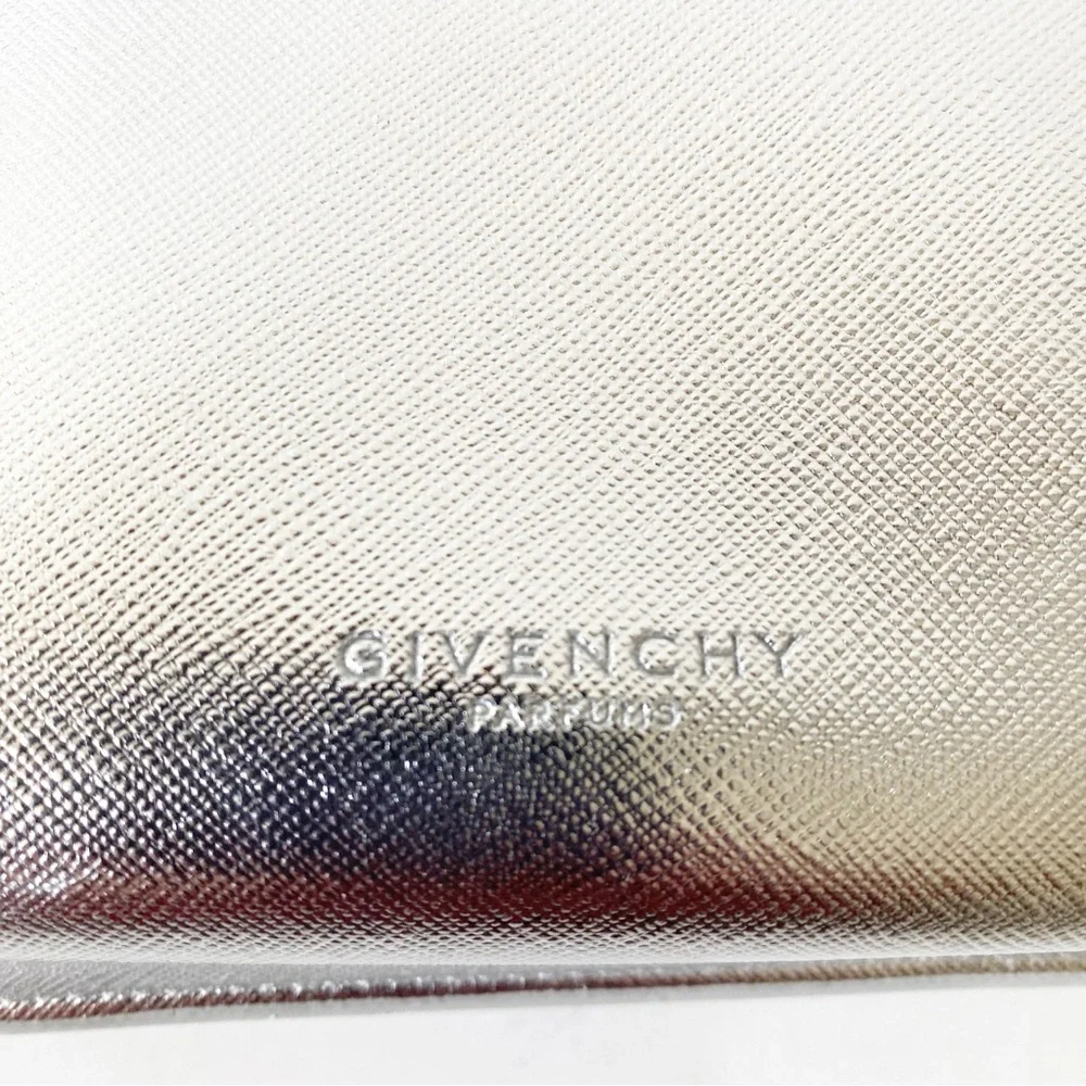 Givenchy, Silver Lasar Finish Metallic Cardholder make up Pouch Quiet Luxury
